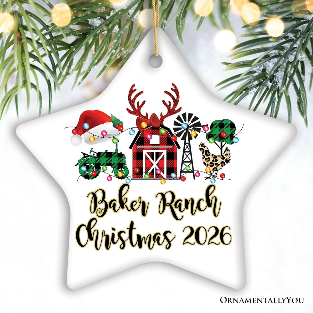 Personalized Farm Buffalo Plaid Leopard Merry Christmas Ornament, Farmhouse Gift Ceramic Ornament OrnamentallyYou Star 