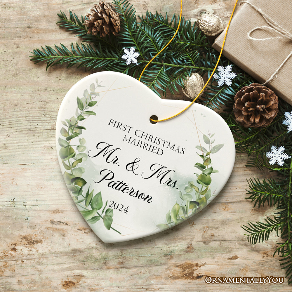 Personalized First Christmas Married as Mr and Mrs Ornament, Elegant Gift with Custom Last Name