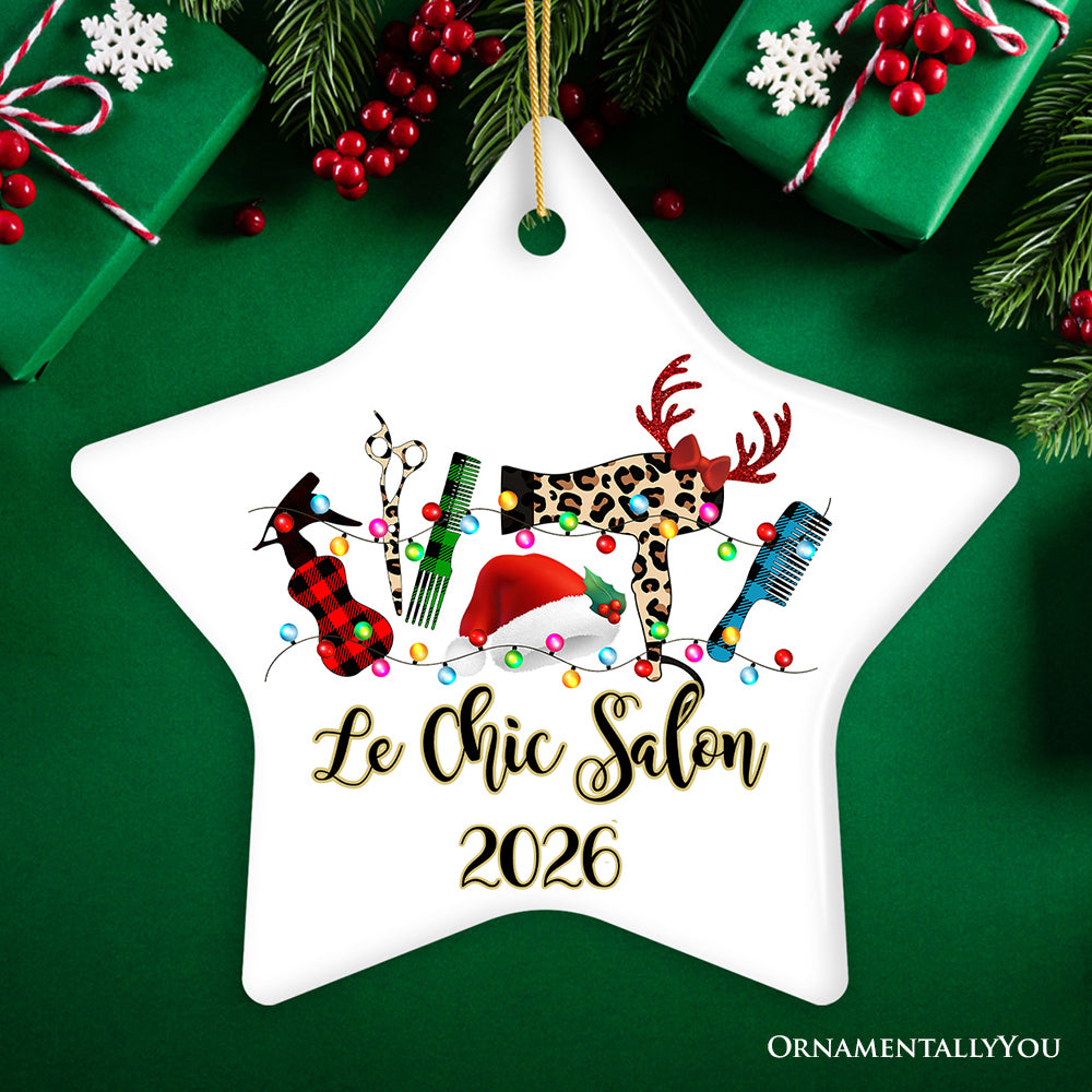 Personalized Hair Stylist Buffalo Plaid Leopard Merry Christmas Ornament, Hair Hustler Gift