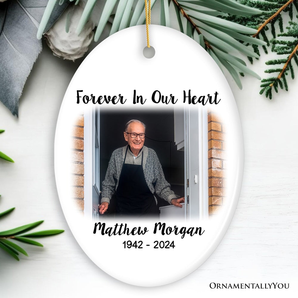 Personalized Memorial Photo Upload Ornament, In Loving Memory Death of a Loved One Ceramic Ornament OrnamentallyYou Oval 