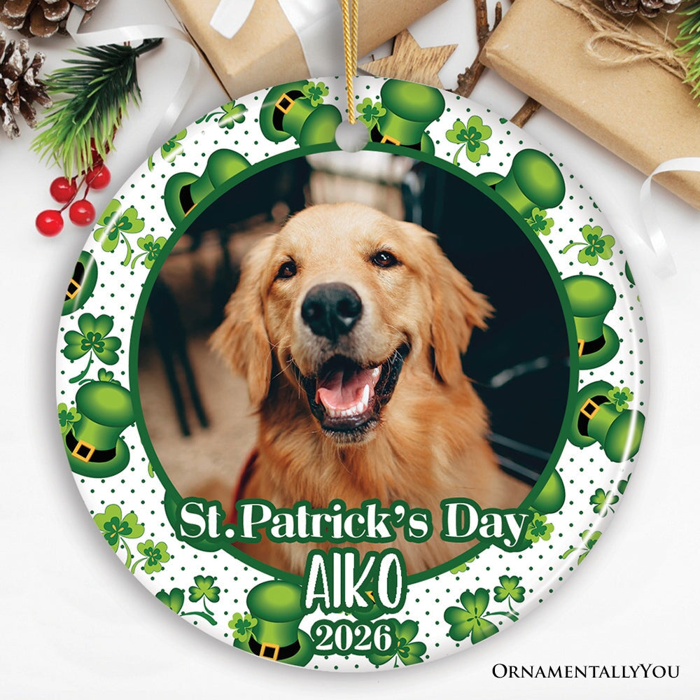 Personalized Photo Upload St. Patrick’s Ornament, Irish Small Tree Decoration and Gift Ceramic Ornament OrnamentallyYou 