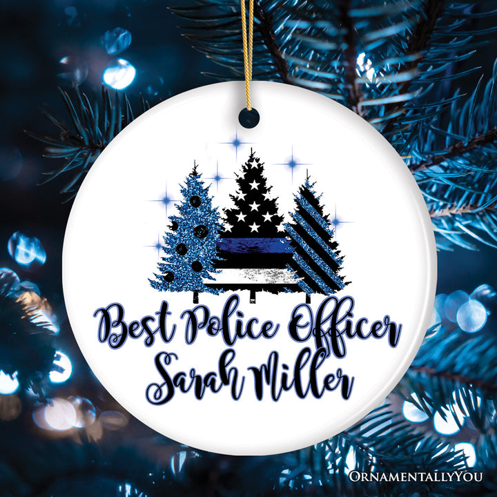 Personalized Police Officer Back The Blue Merry Christmas Trees Ornament, Retirement Gift