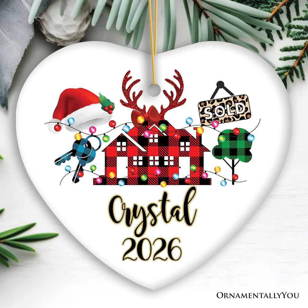 Personalized Realtor Buffalo Plaid Leopard Merry Christmas Ornament, Gift From Customers