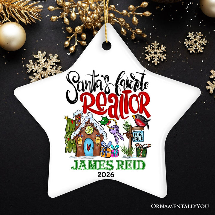 Personalized Santa’s Favorite Realtor Christmas Ornament, Real Estate Agent Custom Appreciation Gift Ceramic Ornament OrnamentallyYou Star 