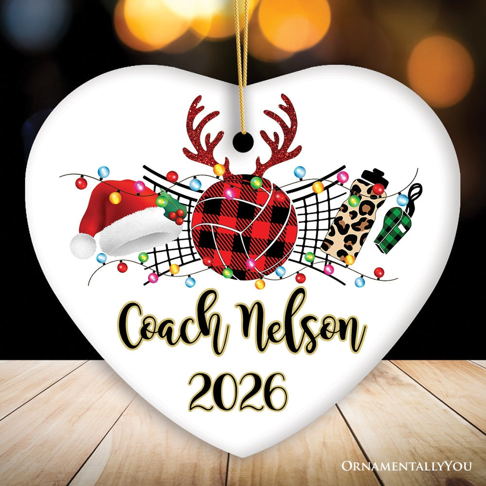 Personalized Volleyball Buffalo Plaid Leopard Merry Christmas Ornament, Team and Coaches Gift Ceramic Ornament OrnamentallyYou Heart 