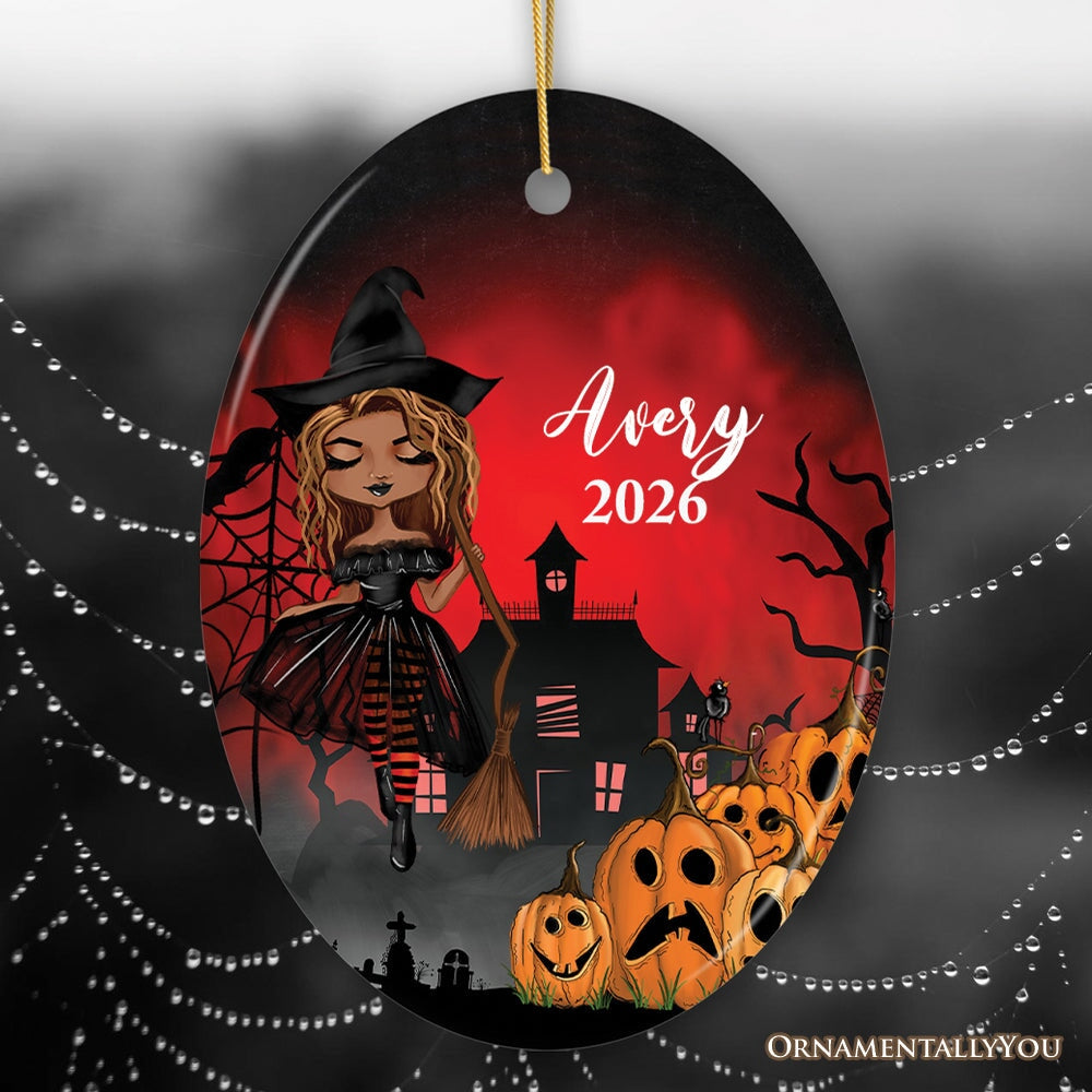 Personalized Witch Halloween Themed Women's Ornament Ceramic Ornament OrnamentallyYou Oval 