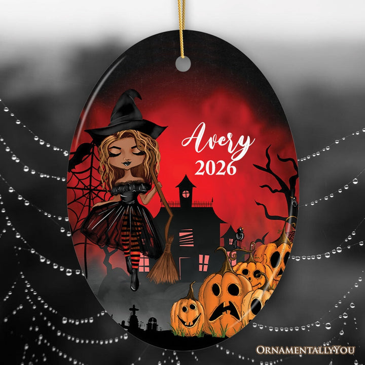 Personalized Witch Halloween Themed Women's Ornament Ceramic Ornament OrnamentallyYou Oval 