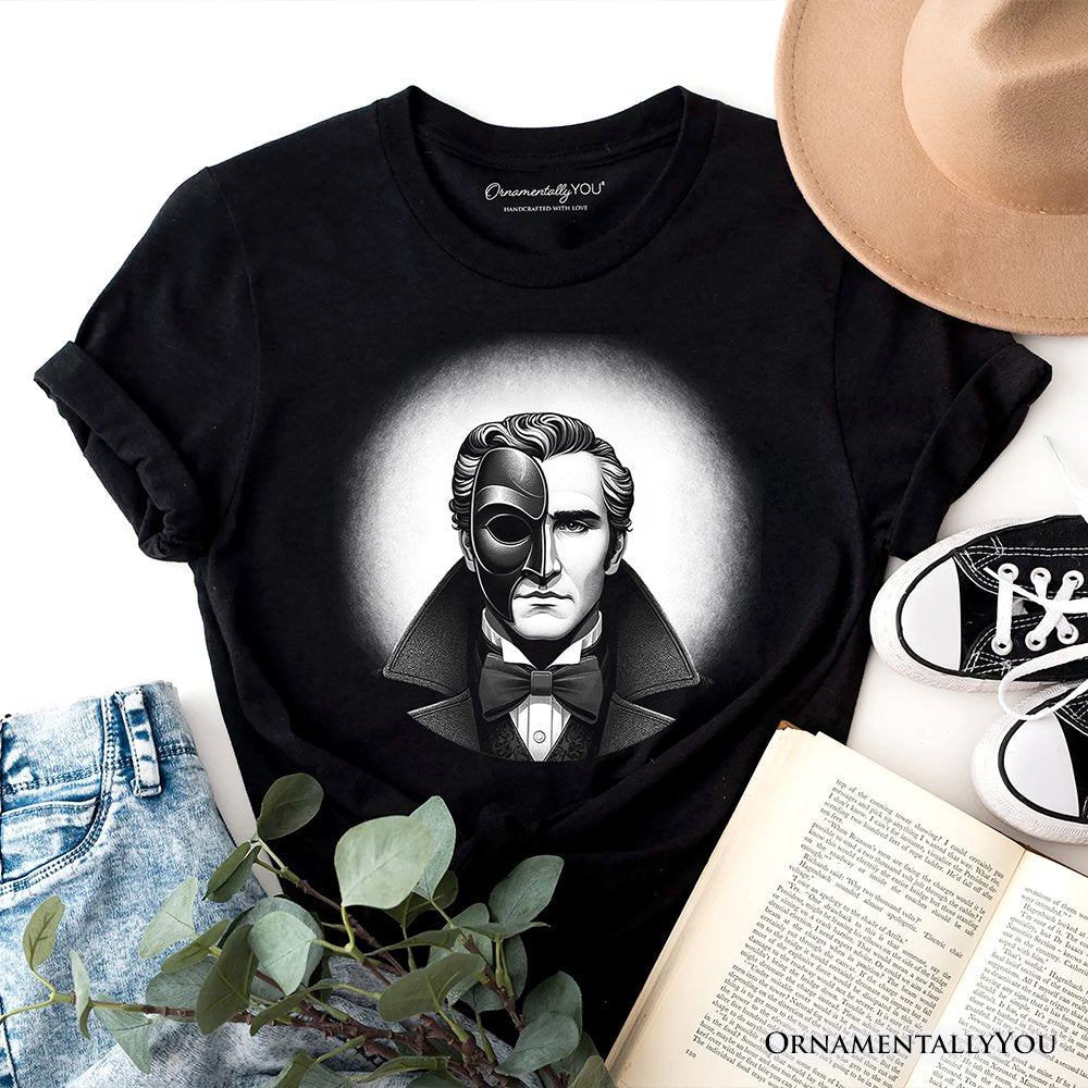 Phantom Opera Spooky Portrait T-Shirt, Horror Villain Theme Halloween Tee T-Shirts OrnamentallyYou Black XS 