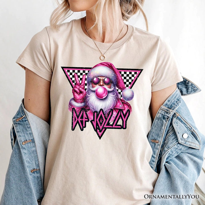 Pink Santa Blowing Bubblegum T‑Shirt, Def Jolly Coquette Retro Christmas Tee T-Shirts OrnamentallyYou 