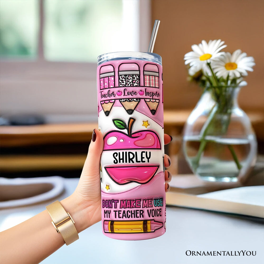 Pink Teacher Life 20oz Personalized Tumbler With Lid and Stainless Steel Straw, Inspirational Educator Appreciation Gift Cup Tumbler OrnamentallyYou 