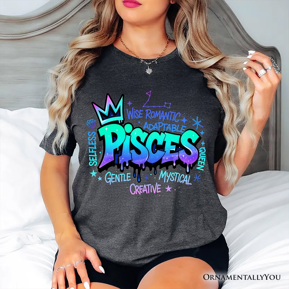 Pisces Graffiti Zodiac T-Shirt, Street Style Astrology Horoscope Tee T-Shirts OrnamentallyYou 