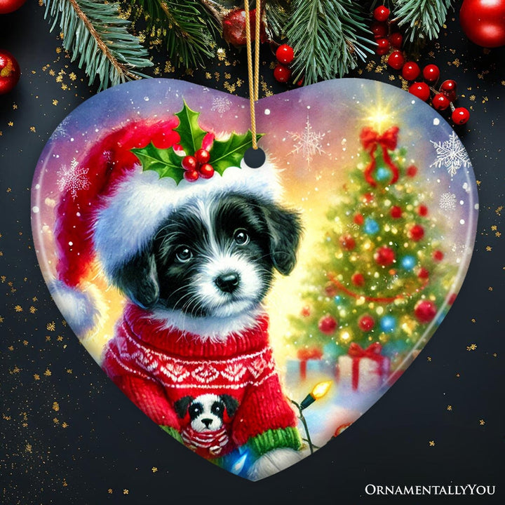 Playful Border Collie with Santa Hat Ornament, Festive Canine Christmas Decor Ceramic Ornament OrnamentallyYou 