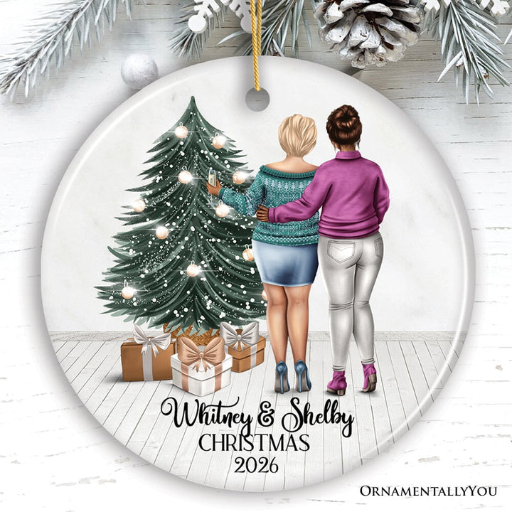 Plus Size Girl Friends Personalized Christmas Ornament, Mature Female Moms or Coworker Gifts, Thick Girls Ceramic Ornament OrnamentallyYou 