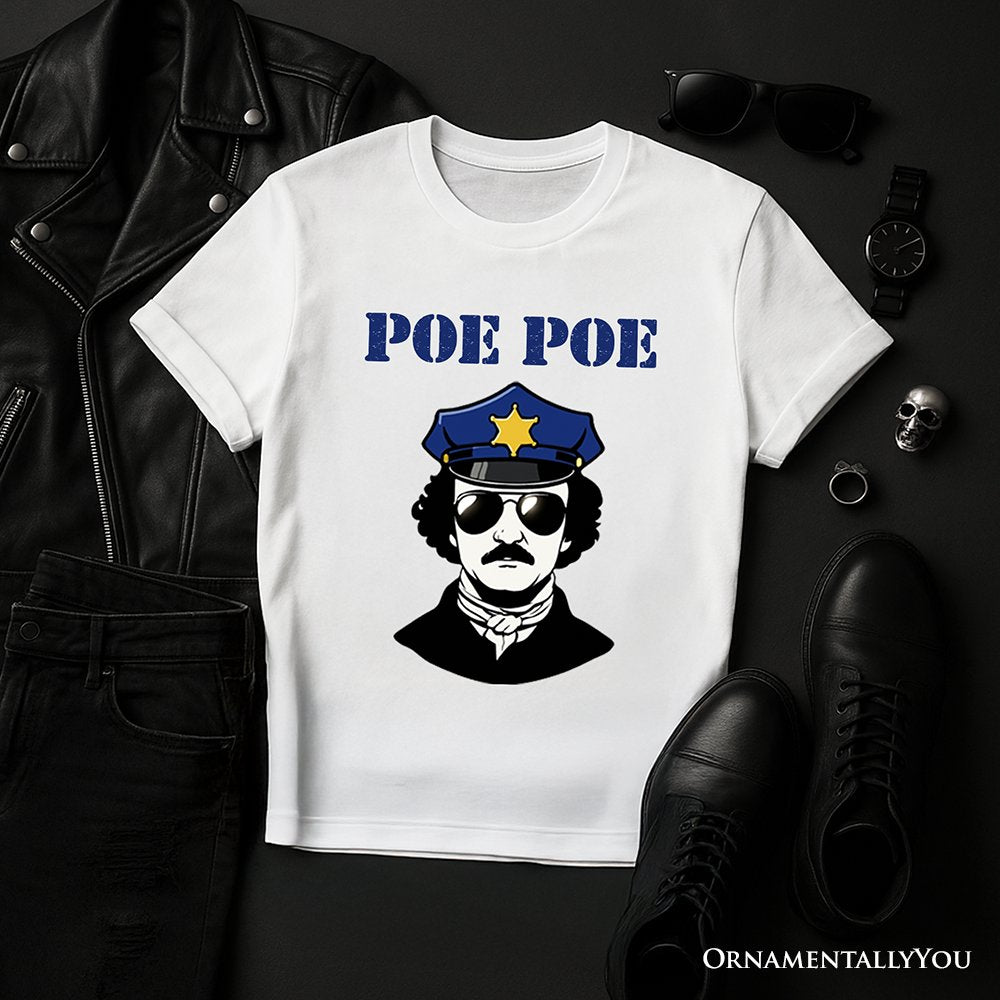 Police Edgar Allan Poe Poe T-Shirt, Navy and White Funny Tee T-Shirts OrnamentallyYou White XS 