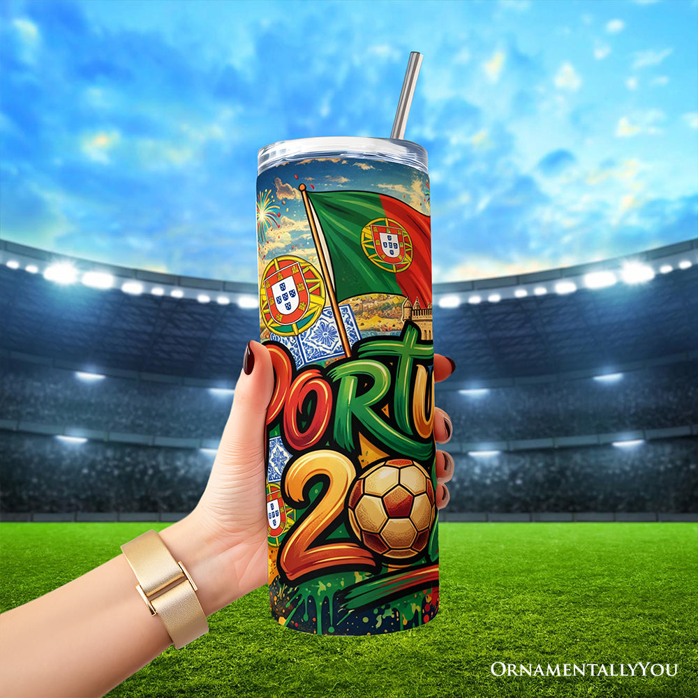 Portugal 2026 Soccer Cup Global Championship 20oz Tumbler With Lid and Stainless Steel Straw, Fans Football Gift Cup