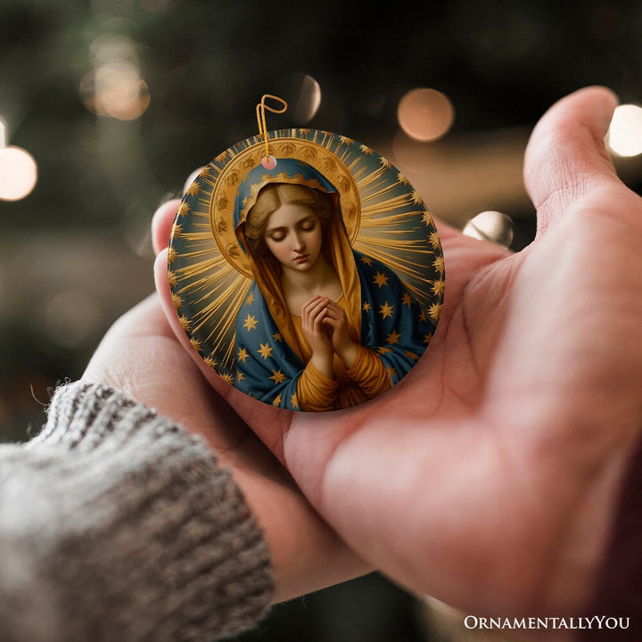 Praying Virgin Mary Ceramic Ornament, Religious Painting Christmas Decoration Souvenir Ceramic Ornament OrnamentallyYou 