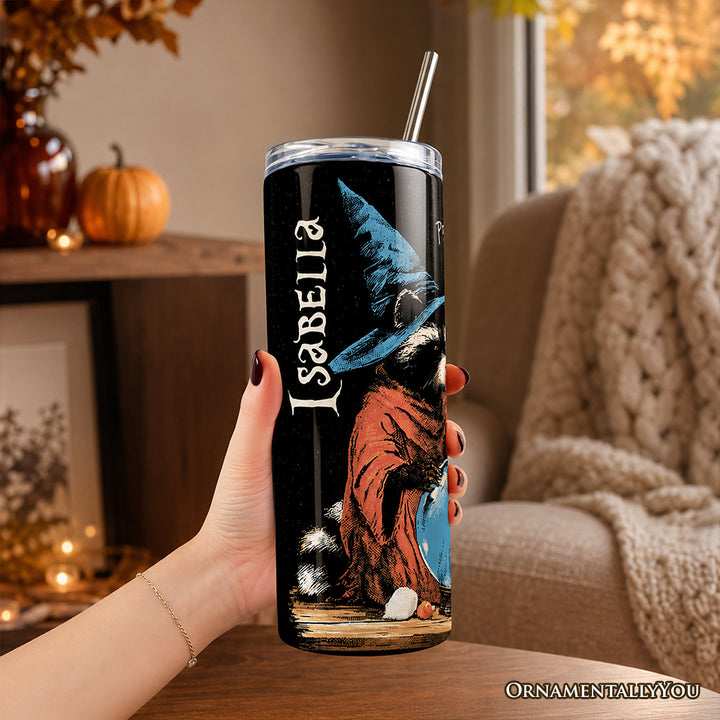 Predicting Your Life Witch Raccoon Ghost 20oz Personalized Tumbler With Lid and Stainless Steel Straw, Funny Halloween Crystal Ball Gift Cup