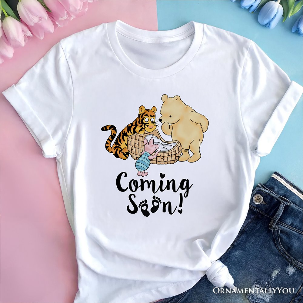 Pregnancy Announcement Winnie-the-Pooh T-Shirt, 1926 A.A. Milne Baby Coming Soon Mom Tee T-Shirts OrnamentallyYou White XS 