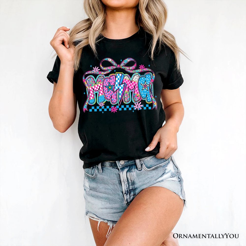 Preppy Mama Checkered Retro T-Shirt, Lightning Bolt Mom Tee T-Shirts OrnamentallyYou 