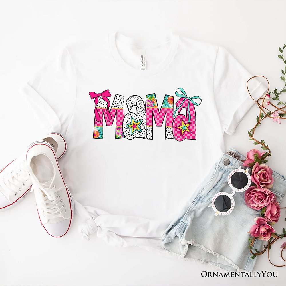 Preppy Pink Mama Coquette T-Shirt, Retro White and Black Tee for Trendy and Stylish Moms T-Shirts OrnamentallyYou White XS 