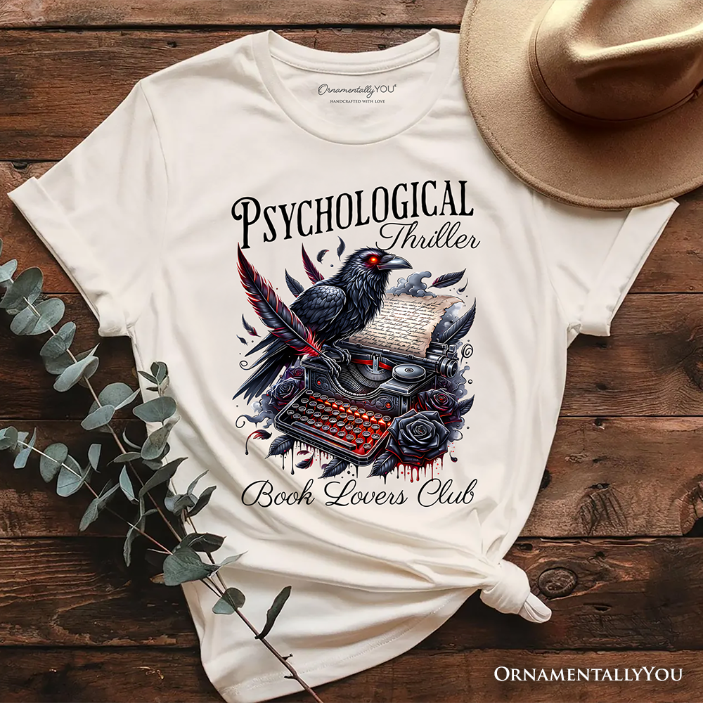 Psychological Thriller Book Lovers Club T-Shirt, Gothic Raven Typewriter Bookish Tee