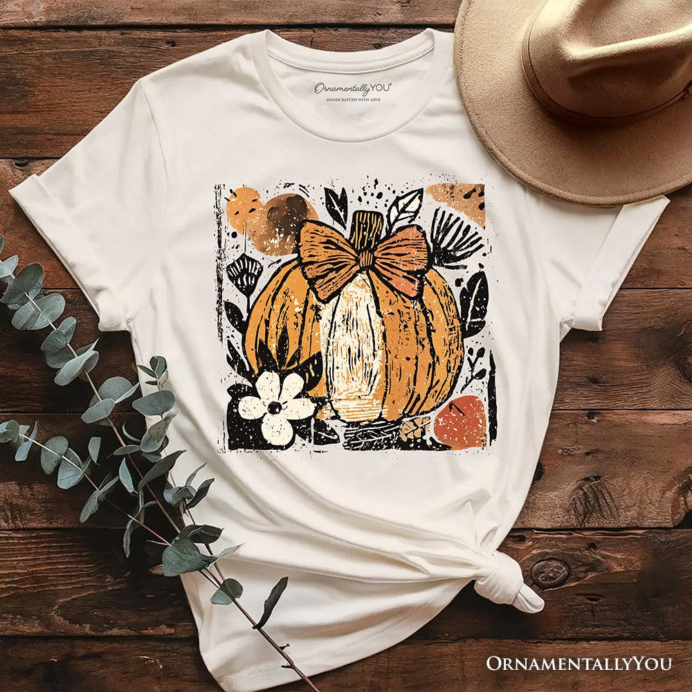 Pumpkin Fall Floral T-Shirt, Thanksgiving Coquette Bow Tee T-Shirts OrnamentallyYou Natural XS 