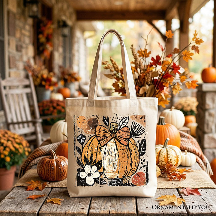 Pumpkin Fall Floral Tote Bag, Thanksgiving Coquette Bow Gift Shopper Tote Bag OrnamentallyYou Beige 