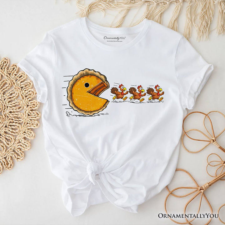 Pumpkin Pie Chasing Turkeys Funny T-Shirt, Retro Thanksgiving Fall Vibes Tee T-Shirts OrnamentallyYou White XS 