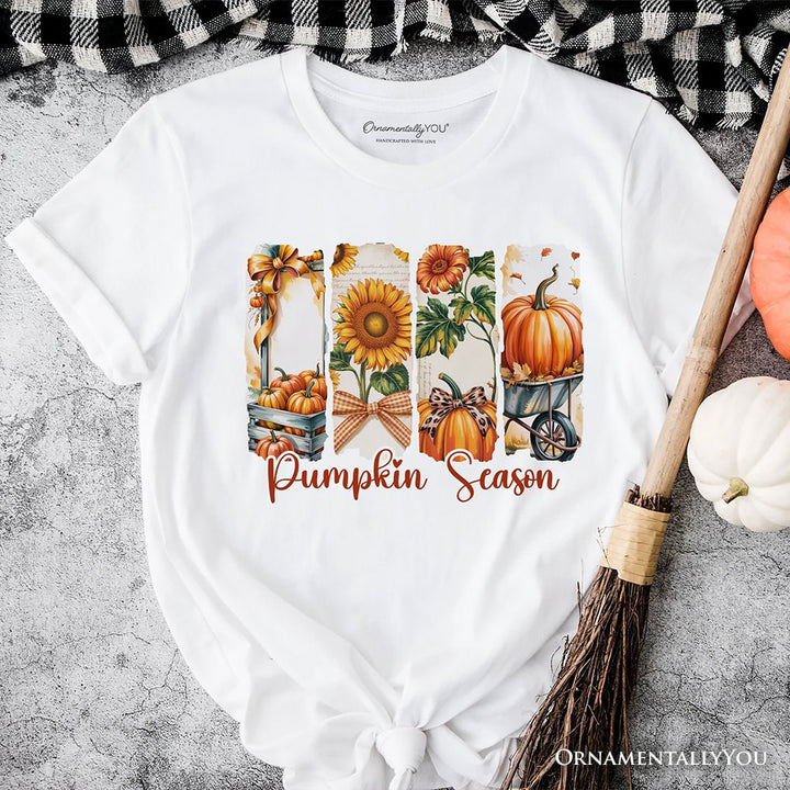 Pumpkin Season T-Shirt, Fall Sunflower Coquette Bow Autumn Tee T-Shirts OrnamentallyYou White XS 