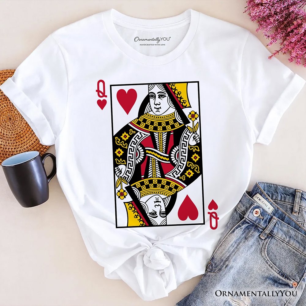Queen of Hearts Card T-Shirt, Classic Retro Love Valentine Tee T-Shirts OrnamentallyYou White XS 
