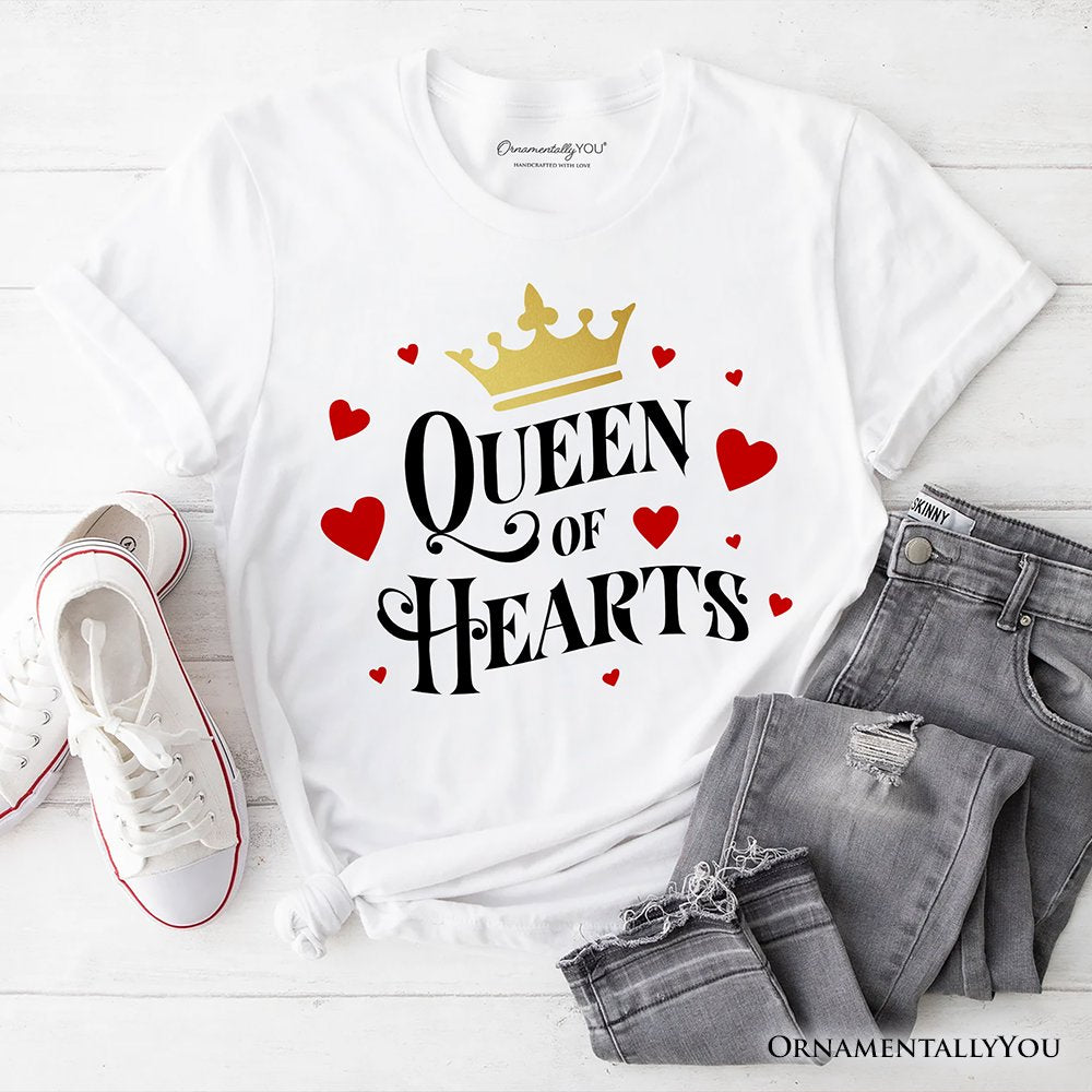 Queen of Hearts Crown T-Shirt, Royal Retro Valentine Tee T-Shirts OrnamentallyYou White XS 