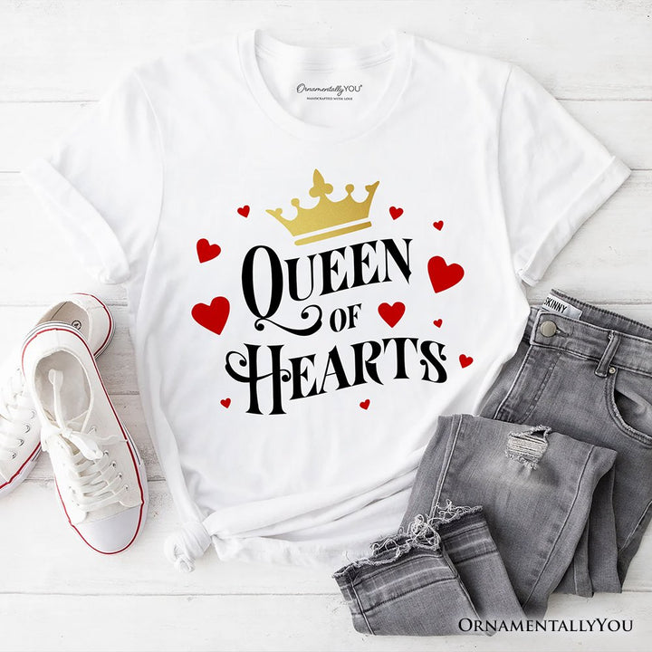 Queen of Hearts Crown T-Shirt, Royal Retro Valentine Tee T-Shirts OrnamentallyYou White XS 
