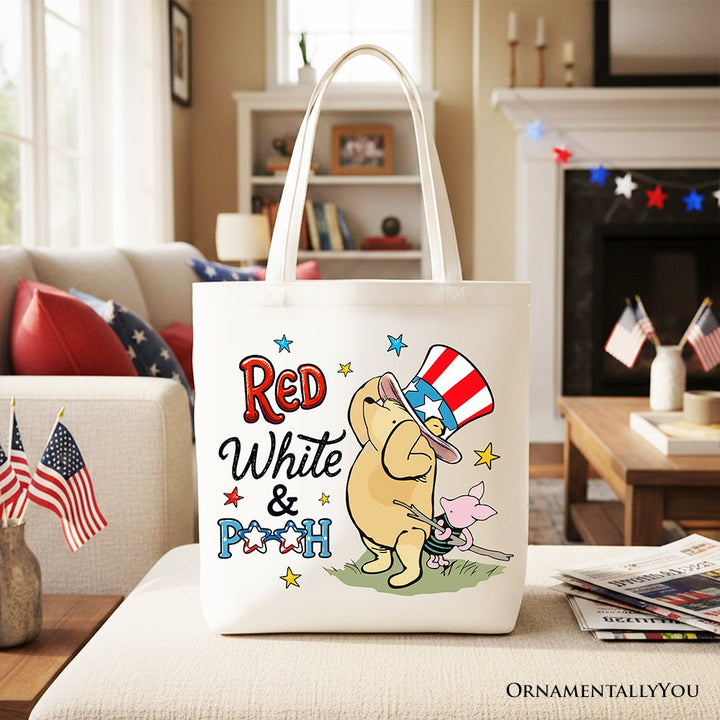 Red White & Proud Winnie-the-Pooh Tote Bag, 1926 A.A. Milne Patriotic 4th of July Gift Shopper Tote Bag OrnamentallyYou White 