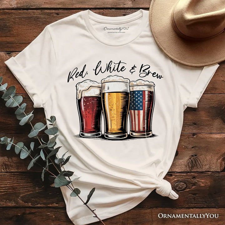 Red White and Brew Beer American T-Shirt, Patriotic USA 4th of July Tee T-Shirts OrnamentallyYou Natural XS 