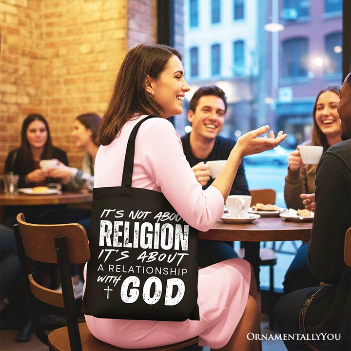 Relationship With God Tote Bag, Christian Statement Faith Gift Shopper Tote Bag OrnamentallyYou 