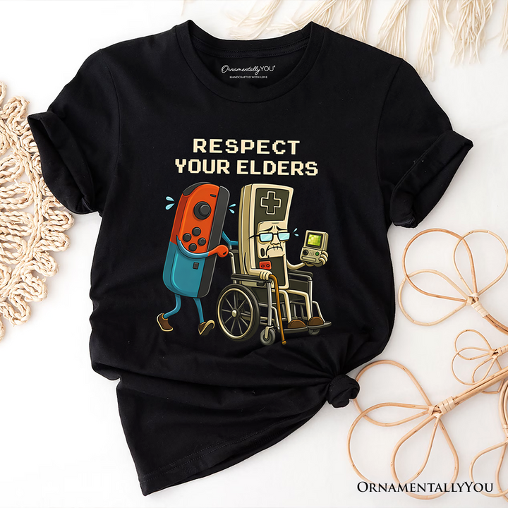 Respect Your Elders Gaming Controller T-Shirt, Old School Gamer Humor Tee