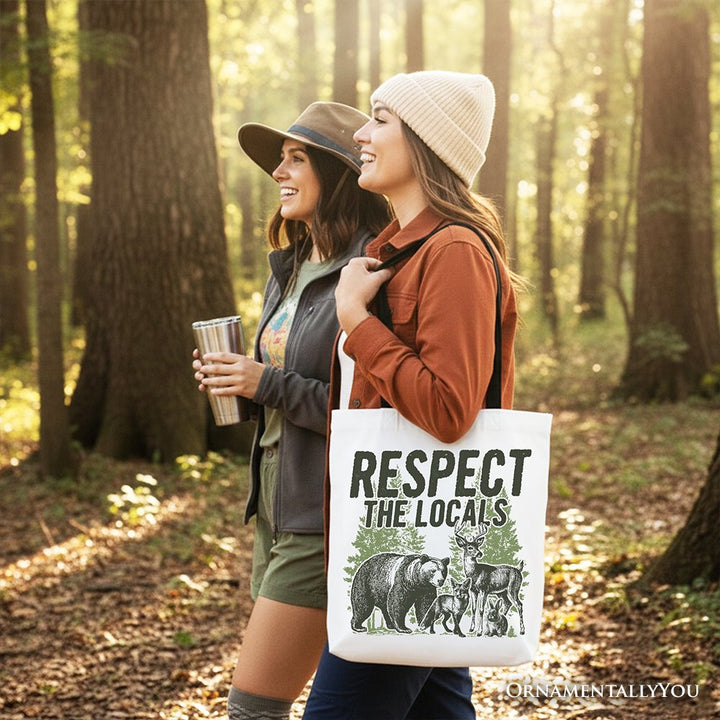 Respect the Locals Wild Animal Canvas Tote Bag, Vintage Camping Nature Gift Shopper Tote Bag OrnamentallyYou 