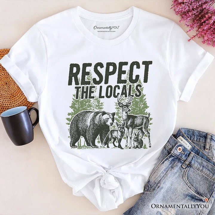 Respect the Locals Wild Animal T-Shirt, Vintage Camping Nature Tee T-Shirts OrnamentallyYou White XS 