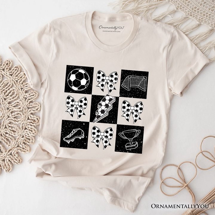 Retro Checkered Soccer T-Shirt, Coquette Bow Game Day Tee