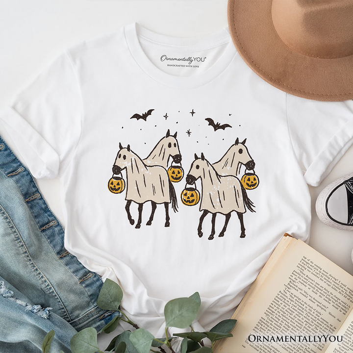 Retro Halloween Horse Ghosts T-Shirt, Cute Western Tee with Spooky Vibes