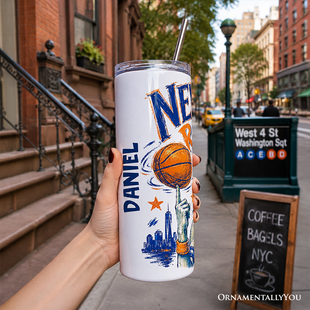 Retro New York Raised 20oz Personalized Tumbler With Lid and Stainless Steel Straw, NYC Sports Fan Gift Cup