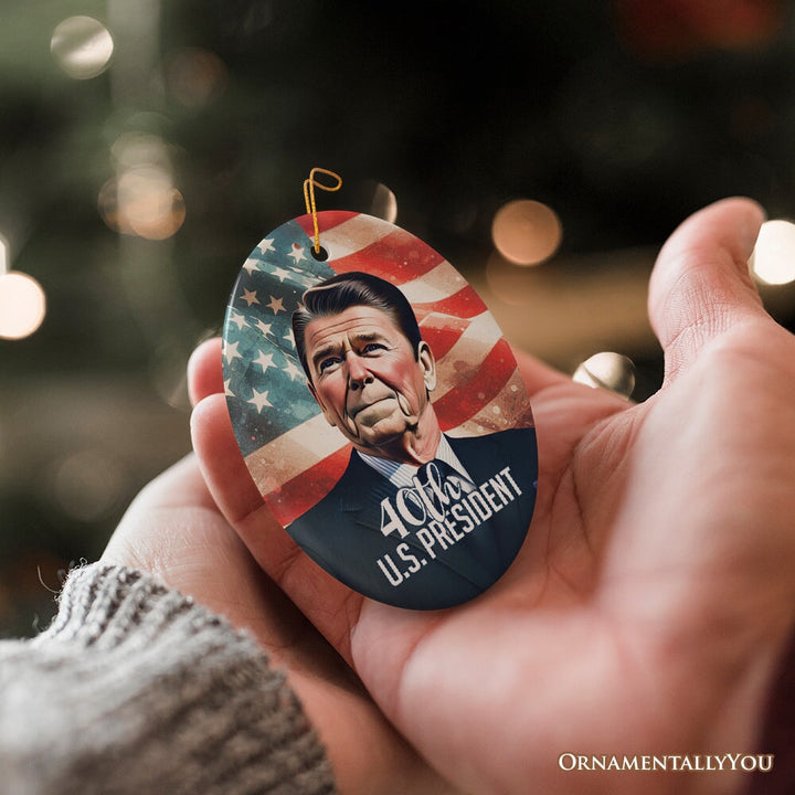 Ronald Reagan 40th US President Vintage Ornament, American Conservative Patriotic Gift and Decor OrnamentallyYou 