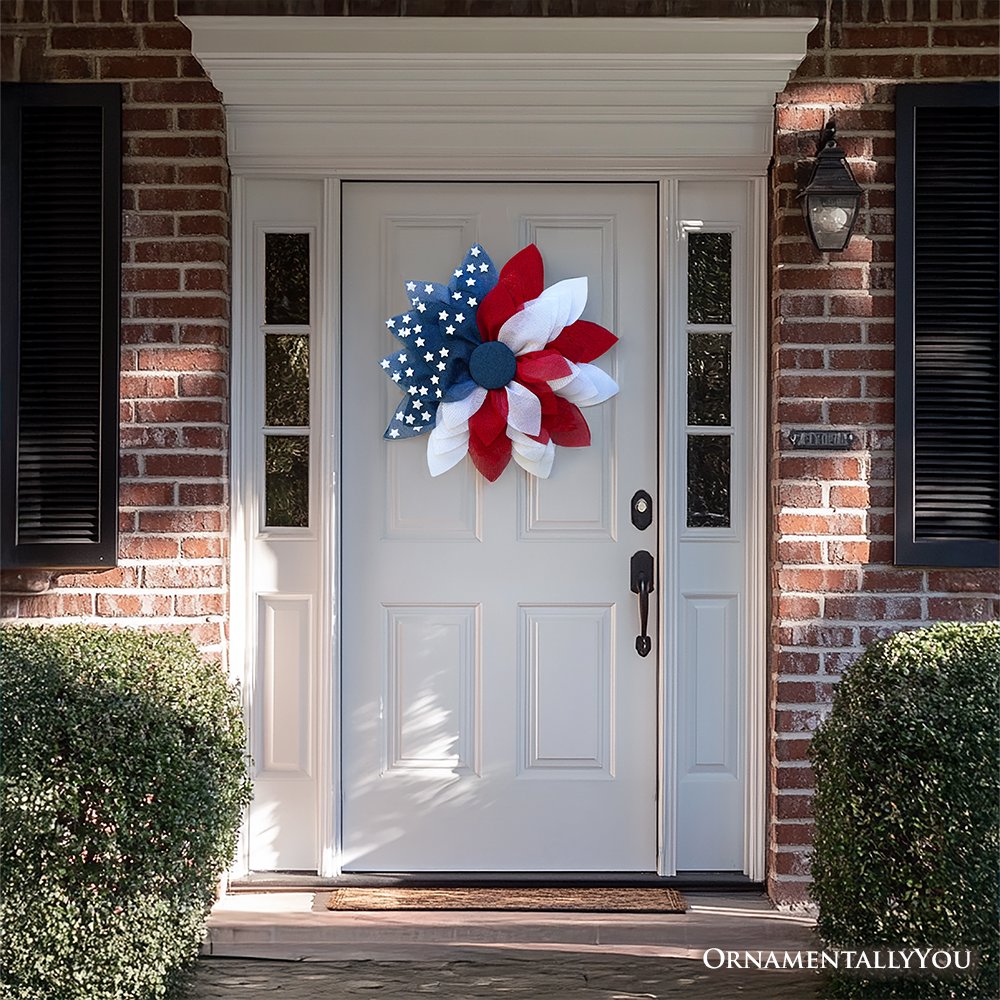 Rustic Burlap Patriotic 22" Wreath, American Flag Style 4th of July Front Door Home Decor Wreath OrnamentallyYou 