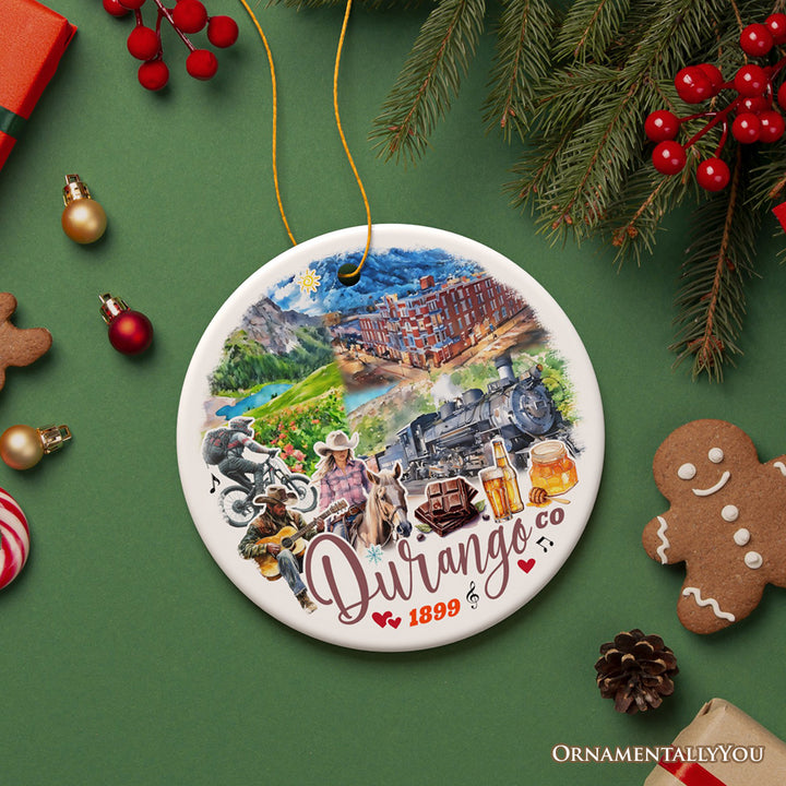 Rustic Durango Colorado Ornament, Mountain Train Town Christmas Gift and Western Adventure Souvenir