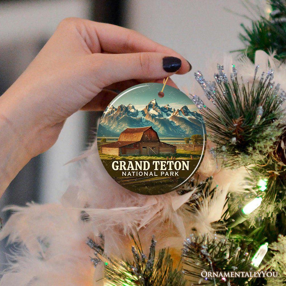 Rustic Grand Teton National Park Ornament, Wyoming Landscape Christmas Decor and Travel Keepsake