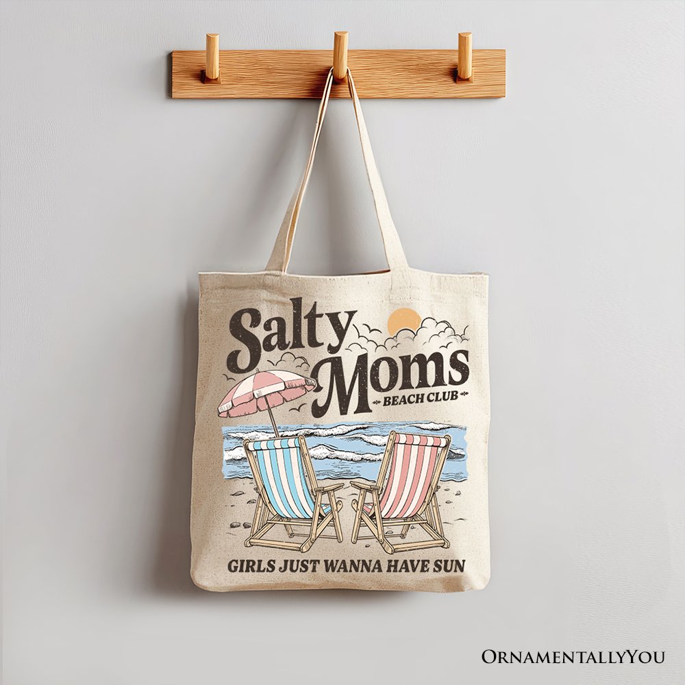 Salty Moms Beach Club Canvas Tote Bag, Retro Summer Gift for Ocean Loving Mothers Tote Bag OrnamentallyYou Beige 