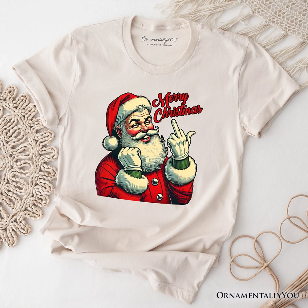 Santa Middle Finger Christmas T-Shirt, Vintage Funny Tee for Naughty Holiday Humor T-Shirts OrnamentallyYou Navy XS 