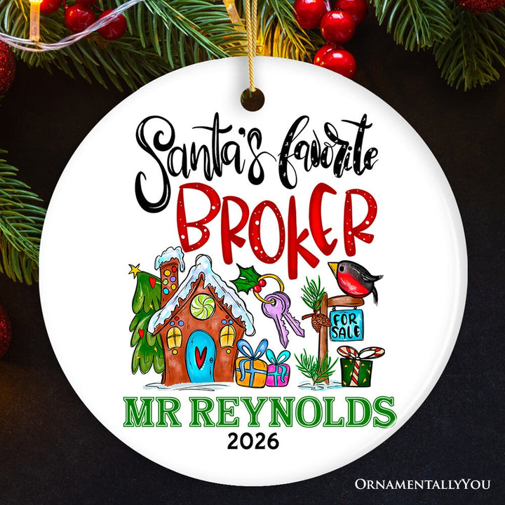 Santa’s Favorite Broker Personalized Christmas Ornament, Real Estate Agent Appreciation Gift Ceramic Ornament OrnamentallyYou Circle 
