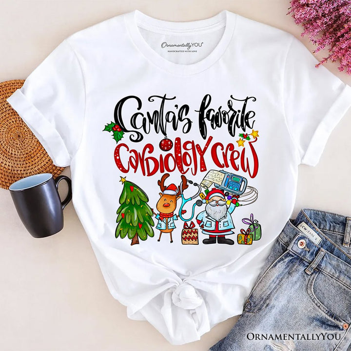 Santa's Favorite Cardiology Crew T-Shirt, Merry Christmas Cardiac Tee T-Shirts OrnamentallyYou White XS 