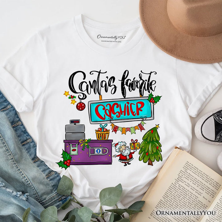 Santa's Favorite Cashier T-Shirt, Merry Christmas Checkout Tee T-Shirts OrnamentallyYou White XS 